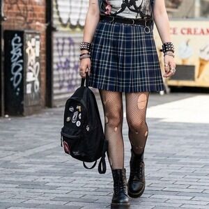 Current Mood Dolls Kill Plaid Mini Skirt Women Medium Blue Goth Grunge Punk